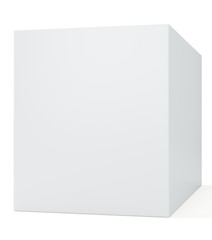 Blank white cube. 3d illustration. Isolated on white background with soft shadow