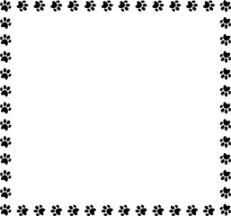 Square frame made of black animal paw prints on white background.