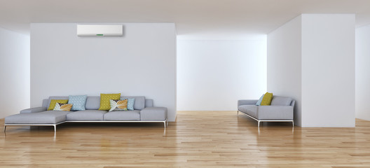 Fototapeta premium Modern interior apartment with air conditioning 3D rendering illustration