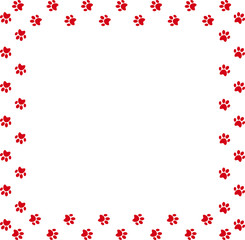 Square frame made of red animal paw prints on white background.