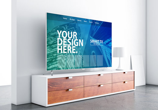 Side View Smart TV Mockup with Contemporary Furniture