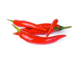 Fotobehang Red hot chili pepper on white background, side view © Nata Bene
