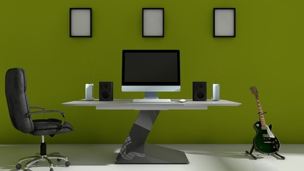 3D illustration of interior design of computer setup
