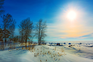 A winter sunset. Western Siberia, Russia