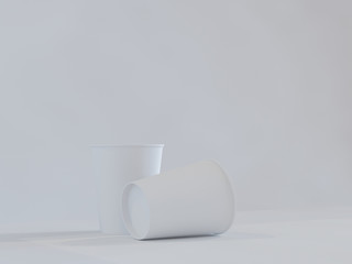 3d model of paper cups on the plane under natural light. White background. 3d renderer.