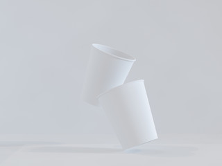 3d model of paper cups on the plane under natural light. White background. 3d renderer.
