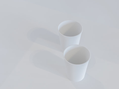 3d model of paper cups on the plane under natural light. White background. 3d renderer.