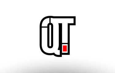 red and black alphabet letter qt q t logo combination icon design