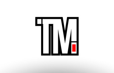 red and black alphabet letter tm t m logo combination icon design