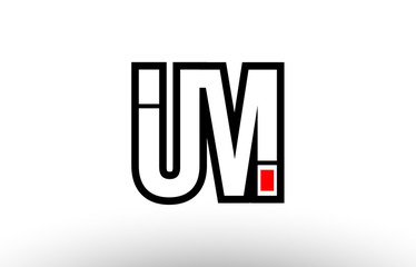 red and black alphabet letter um u m logo combination icon design