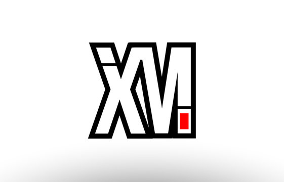 red and black alphabet letter xm x m logo combination icon design