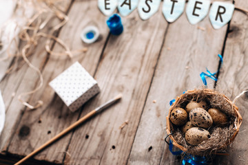 Blue chicken easter eggs and the same text 