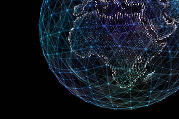 Communication in digital network. Earth Globe. 3d illustration