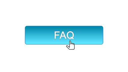 FAQ web interface button clicked with mouse cursor, blue color, online support