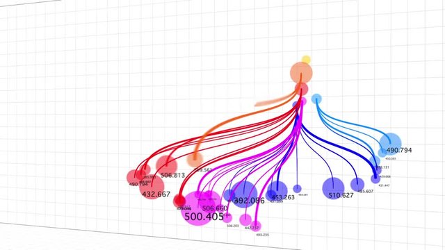 Abstract infographic chart. 3D graph made of connected lines and dots. Loop section from 7:00 to end.