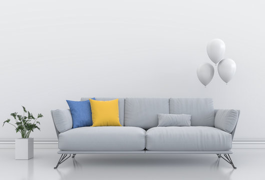 white interior living room with balloon. 3D render