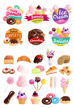 Trendy Sweets Stickers Icon Set