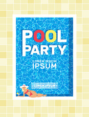 pool party poster design.sexy lying woman with cocktail
