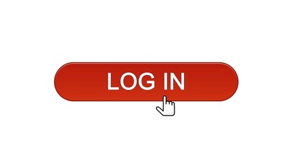Log in web interface button clicked with mouse cursor, wine red, application