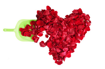 Heart of red rose petals