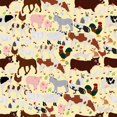 Vector seamless background with farm animals