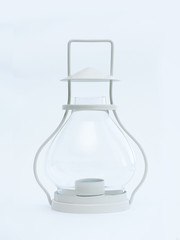 white decorative lantern in the center on a light white background