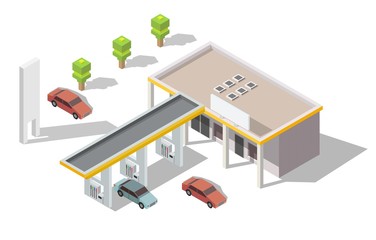 Isometric isolated set Gas filling station illustration with oil service elements
