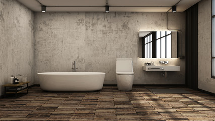 Naklejka na ściany i meble Bathroom design Loft wall concrete/floor wood -3D render