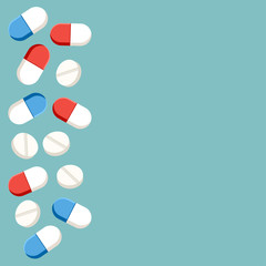 Medical background with colored pills. Vector illustration