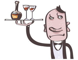 Serious Waiter. Vector illustration isolated on white background