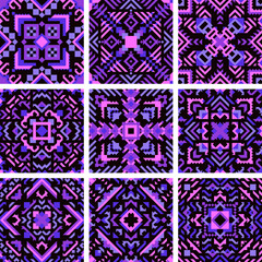 Tribal vector seamless pattern set. Aztec fancy abstract geometric art print. Ethnic hipster backdrop. Wallpaper, cloth design, fabric, paper, cover, textile design template.