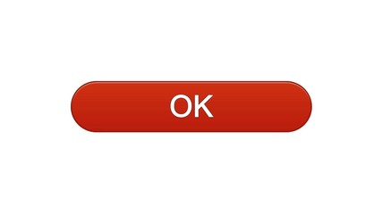Ok web interface button wine red color, online program, internet site design