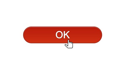 Ok web interface button clicked with mouse cursor, win red color, site design