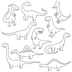 Cute cartoon dinosaurs set isolated on white background. Vector illustration