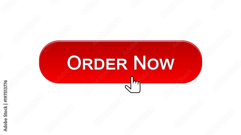 Wall mural order now web interface button clicked with mouse cursor, red color, online