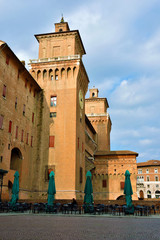 Castello Estense in Ferrara city. (Este castle, Castello di San Michele, St Michael castle) moated...