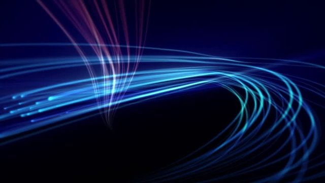 Loop-able from 14:00 to end. Background animation of flowing streaks of light. Abstract blue and red lines on dark background. In 4K and HD.