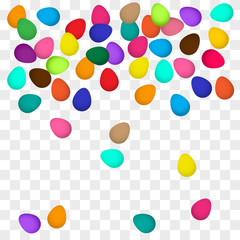 Falling colorful Easter eggs on transparent background. Vector illustration