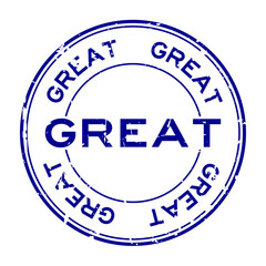 Grunge blue great wording round rubber seal stamp on white background
