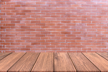 wooden floor with old brick wall texture background