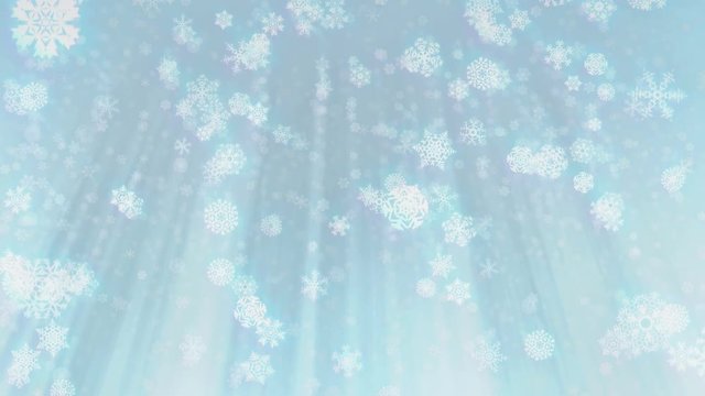 Christmas snowflakes loop, white version. Holiday background of snow falling. In 4K and HD.
