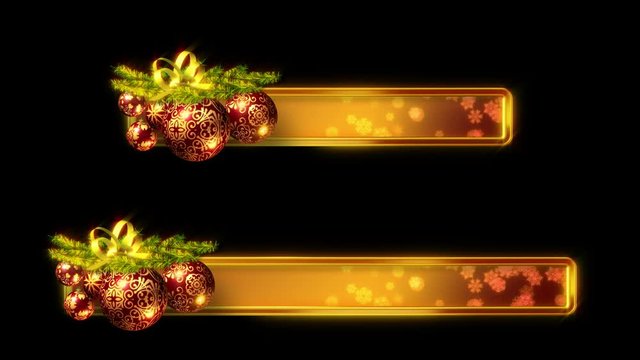 Looping Christmas banners or lower-thirds. Two sizes. Red and gold. There is a luma matte (alpha channel) included at the end. Other colors in my portofolio. In 4K and HD.