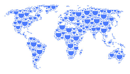 World atlas mosaic combined of alcohol glass elements. Raster alcohol glass icons are composed into...