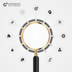 Infographic with magnifying glass. Business concept. Vector