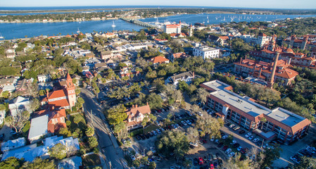 Aerial view of St Augustine skyline and bridge, Florida - obrazy, fototapety, plakaty