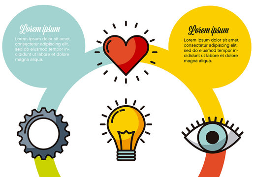 Colorful Heart Eye Gear Bulb Infographic Icons Set