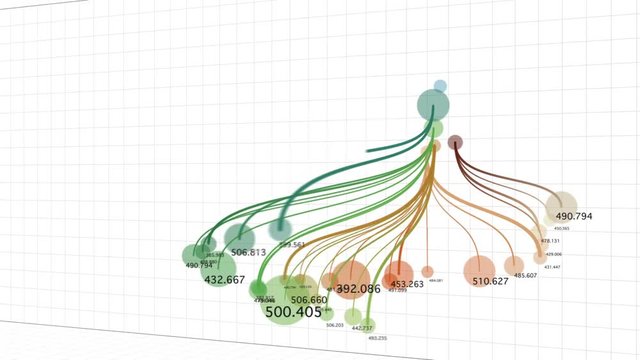 Abstract infographic chart. 3D graph made of connected lines and dots. Loop section from 7:00 to end.