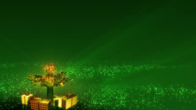 Magical Growing Christmas Tree with loop section between 17:00-26:00. Tree at left, copy space on right. Green version. In 4K and HD.