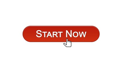 Start now web interface button clicked with mouse cursor wine red, business