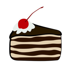 Vector illustration, flat cartoon triangular slice of cake 